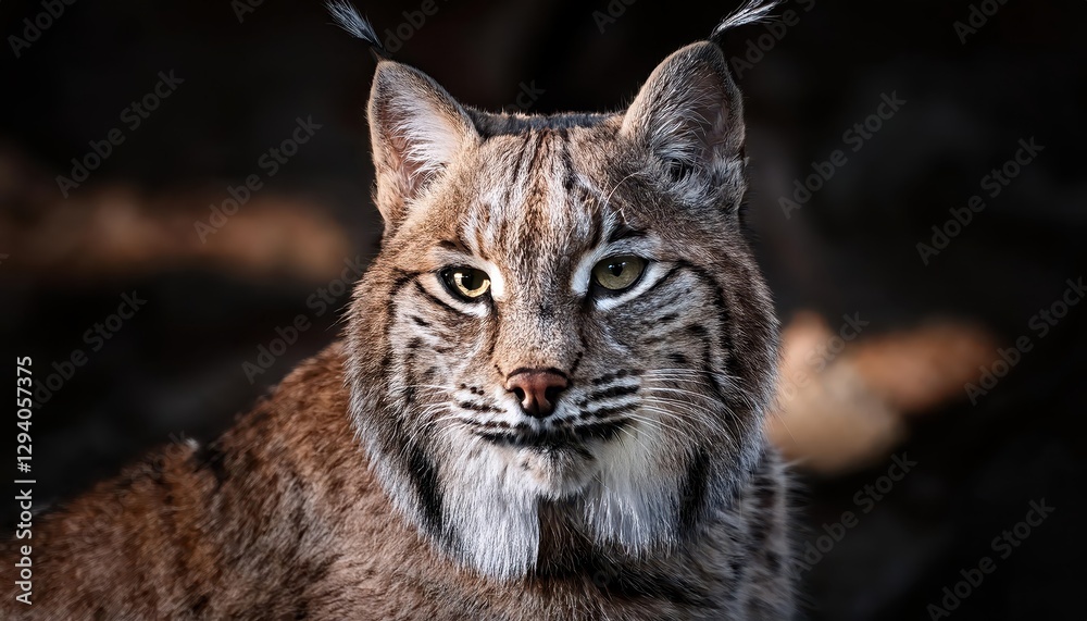 Close Encounter A Striking Portrayal of a Mysterious Bobcat Hidden in Shadows, Showcasing Rich Textures and Intense Eyes, Evoking Emotions of Wilderness and Majesty. Close Encounter A Striking Portrayal of a Mysterious Bobcat Hidden in Shadows, Showcasing Rich Textures and Intense Eyes, Evoking Emotions of Wilderness and Majesty.