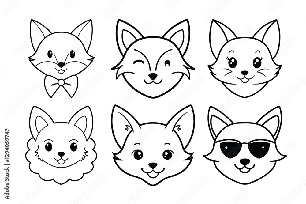 set of funny fox head set of funny fox head