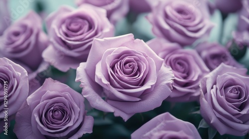 Elegant Lavender Roses Close Up Capturing Soft Petals and Delicate Details in a Romantic Floral Arrangement