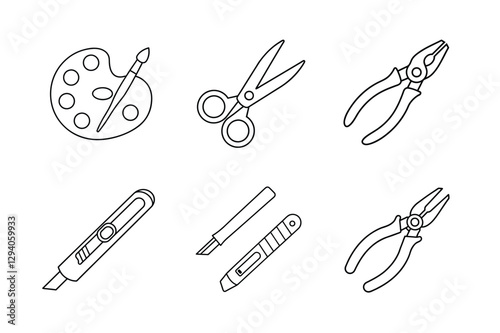 workshop icon line art set on white background 