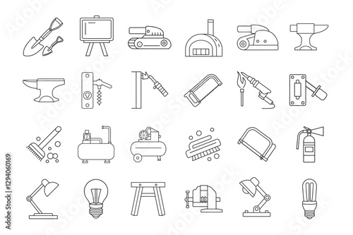 workshop icon line art set on white background 
