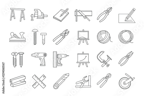 workshop icon line art set on white background 