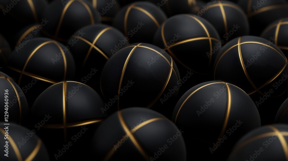 Fototapeta premium Where Sport Meets Opulence: A Sea of Black Spheres, Each Adorned with Golden Accents, Ready to Ignite the Spirit of Competition