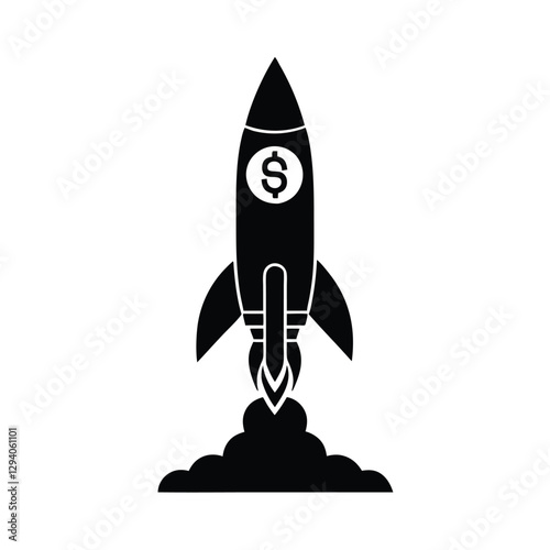 Exciting rocket launch graphic featuring a bold dollar sign for success
