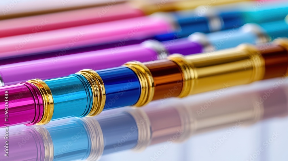 Elegant Arrangement of Luxury Gel Pens on Acrylic Table Surface Elegant Arrangement of Luxury Gel Pens on Acrylic Table Surface