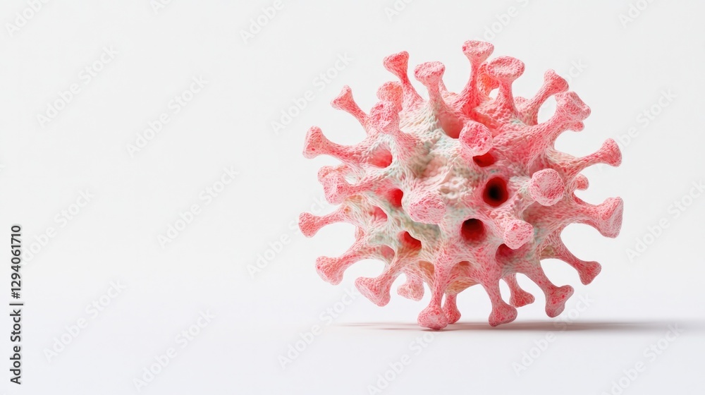 Fototapeta premium macro shot of intricate colorful virus model against stark white background showcasing its surface proteins with ample