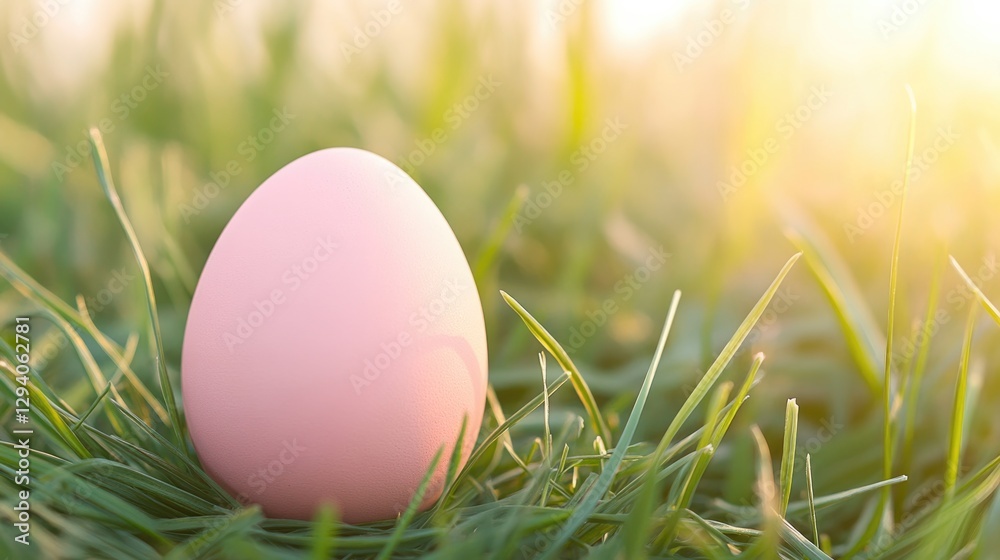 Fototapeta premium pastel-colored easter egg nestled in fresh green grass against soft-focus background offering ample copy space