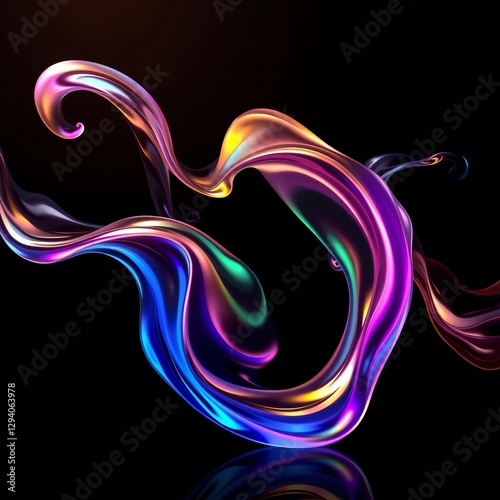 an image of a colorful swirl of liquid on a black background, there is a colorful swirl of liquid on a black surface photo