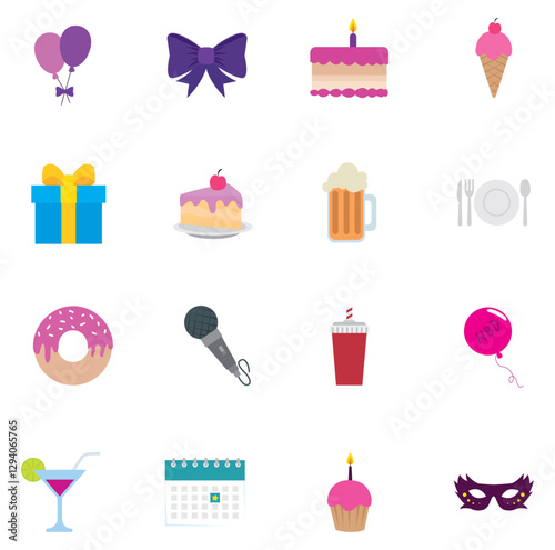 Set of birthday vector icons with white background