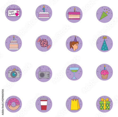 Set of birthday vector icons with white background