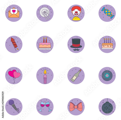 Set of birthday vector icons with white background