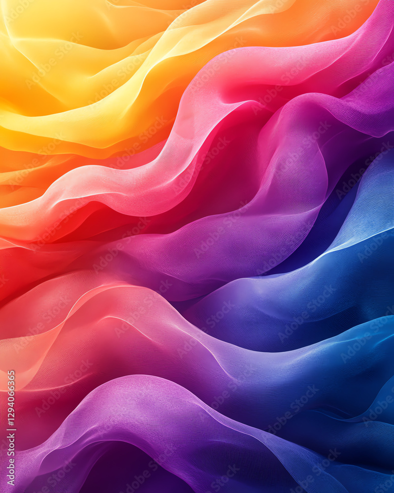 Fototapeta premium Colorful waves of fabric create dynamic motion.