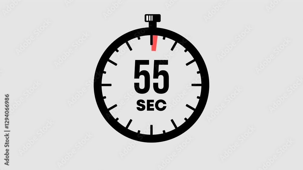 Accurate countdown from 1 minute to 0 seconds graphic animation. Alpha channel. Transparent background motion design. 4K resolution
