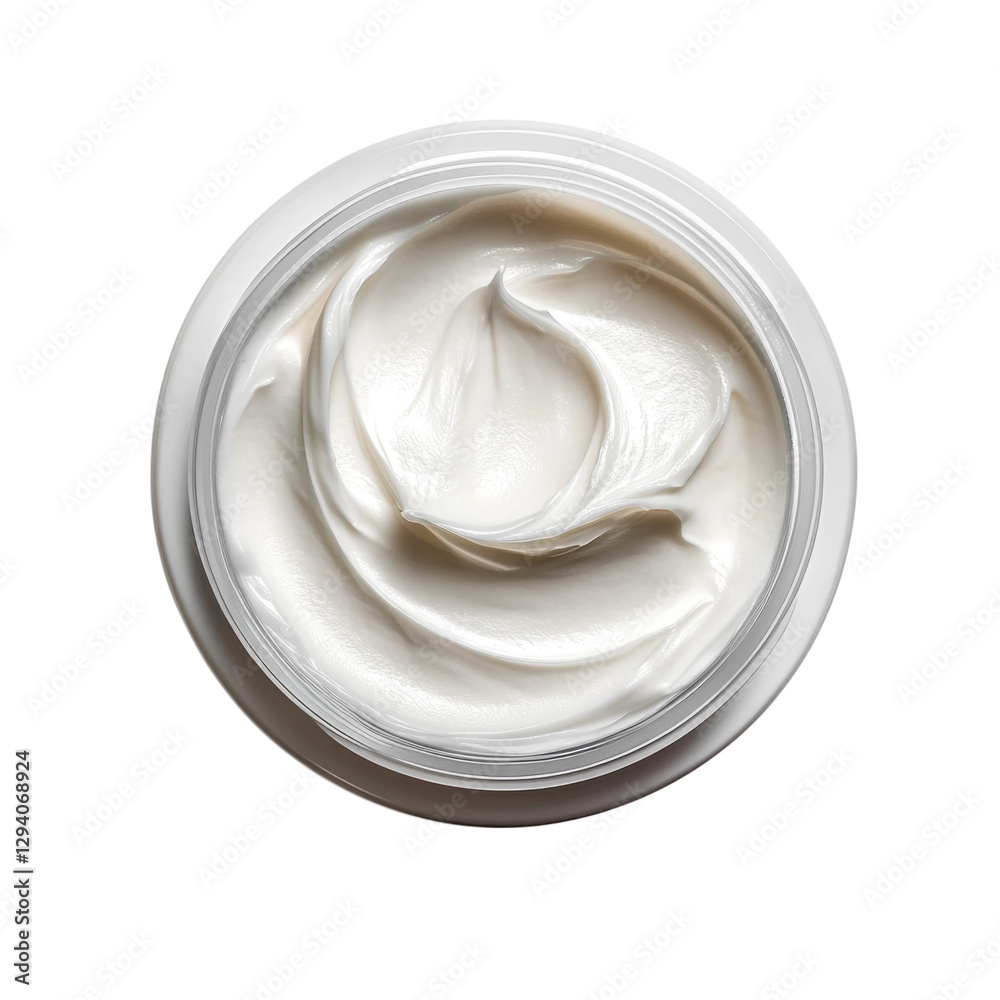 Creamy moisturizing lotion in a clear jar isolated on transparent background, Cutout PNG Creamy moisturizing lotion in a clear jar isolated on transparent background, Cutout PNG