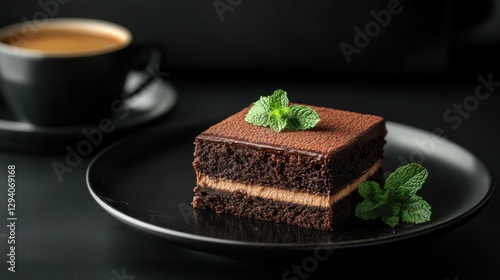 Chocolate Lava Cake: Indulgent Dessert with Creamy Fondant on Black Plate