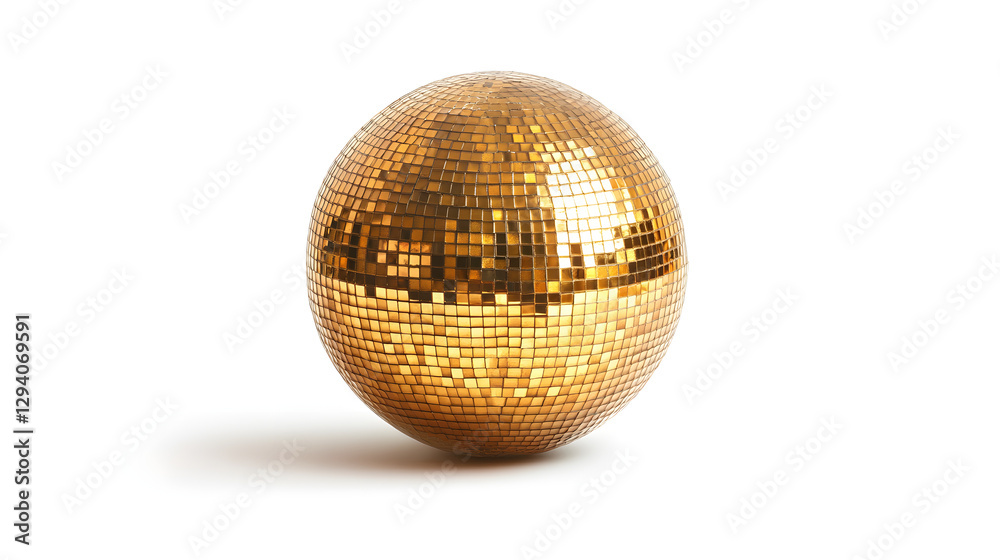 A golden disco ball with shiny, sparkling reflections on its surface
A golden disco ball with shiny, sparkling reflections on its surface