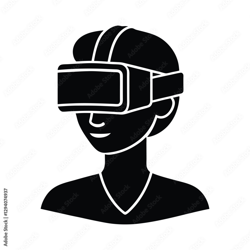 vector silhouette of a virtual reality headset on a person’s head vector silhouette of a virtual reality headset on a person’s head