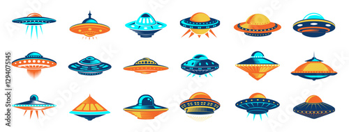 Flying with ufo cartoon vector icon illustration
