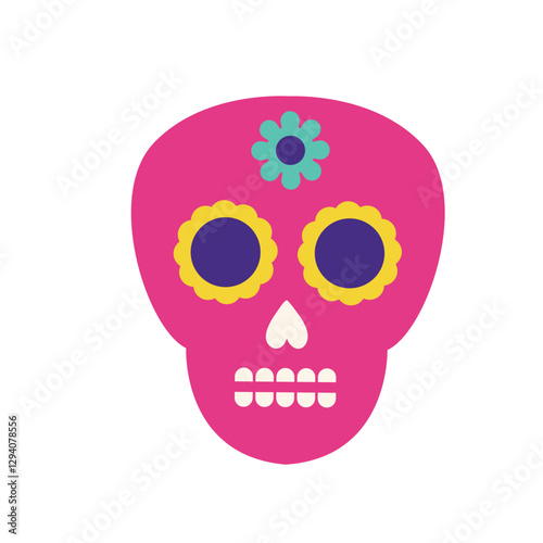 Day of the dead, Dia de los Muertos skull icon. Mexican skull with flowers. colorful vector illustration