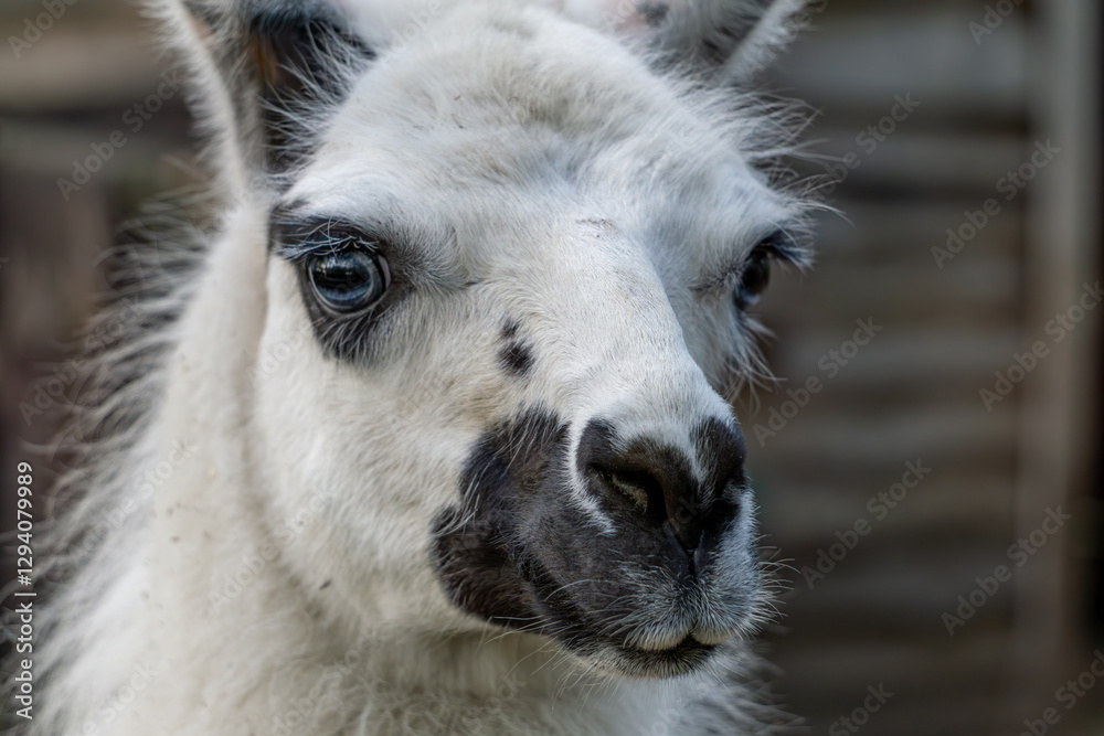 Obraz premium llama animal portrait, white standing llama