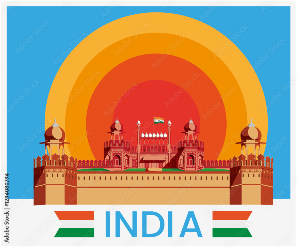 Fototapeta premium happy independence day vector rad fort india