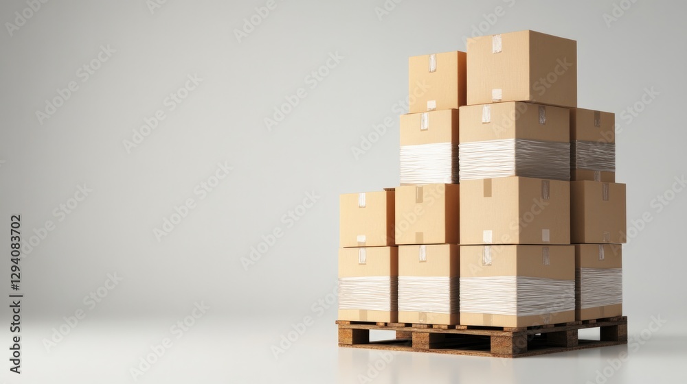 Stacked cardboard boxes on pallet create minimalist shipping sce Stacked cardboard boxes on pallet create minimalist shipping sce