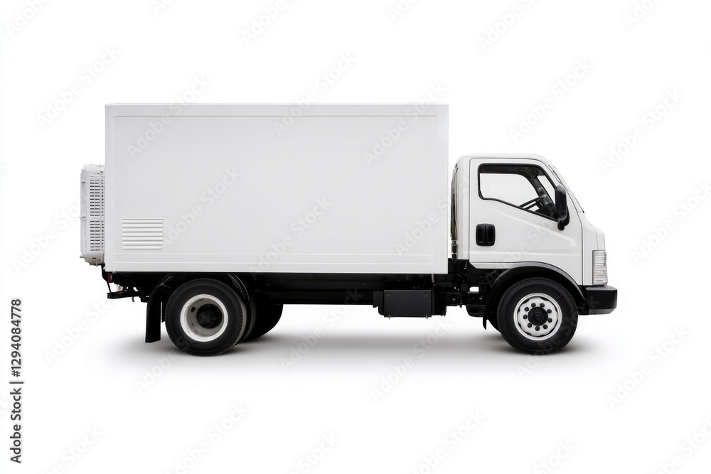 White delivery truck stands out with its simple design and spaci White delivery truck stands out with its simple design and spaci