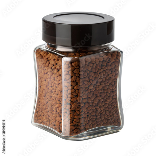 Close-up of a Clear Glass Jar Filled with Coffee Granules, salt and pepper