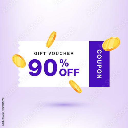 3D Gift voucher with coupon. coupon vector. discount coupon. Gift card coupon 3d design with 
