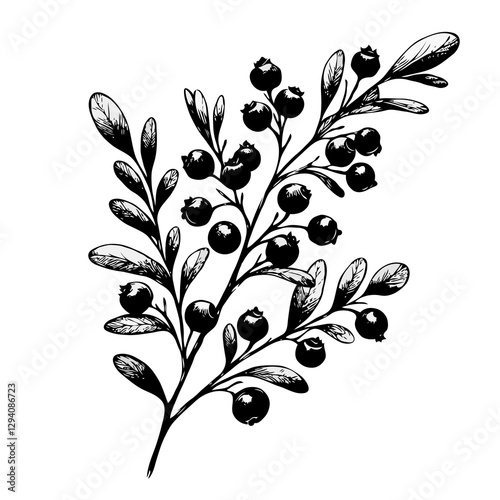 PNG Set of Hand drawn currant branch with berries leaves, black and white Plant illustration in sketch style Blueberry berry art. Botanical illustrations Floral Branches Rowan drawing