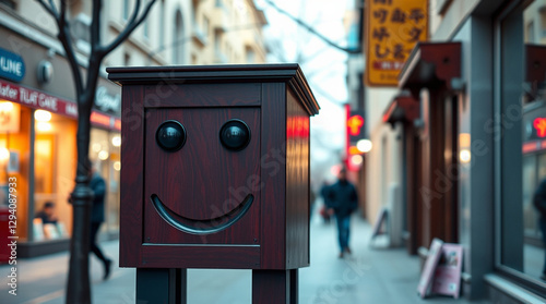 Wooden cubes with smiling faces on them. Positive concept. 