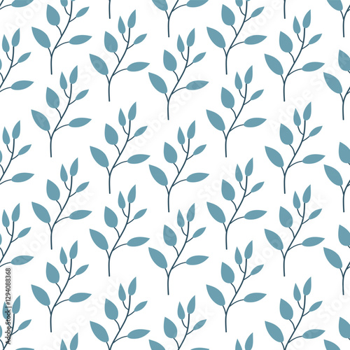 Wallpaper Mural Seamless pattern of leaves. Cute illustration, vector,blue color, simple Torontodigital.ca