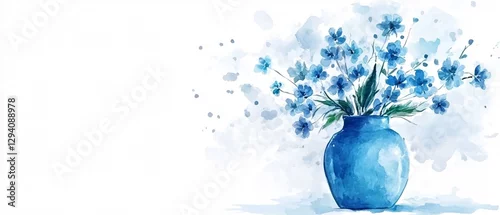 Panel kuchenny z motywem Elegant Blue Flowers in Vase Watercolor Splash Art