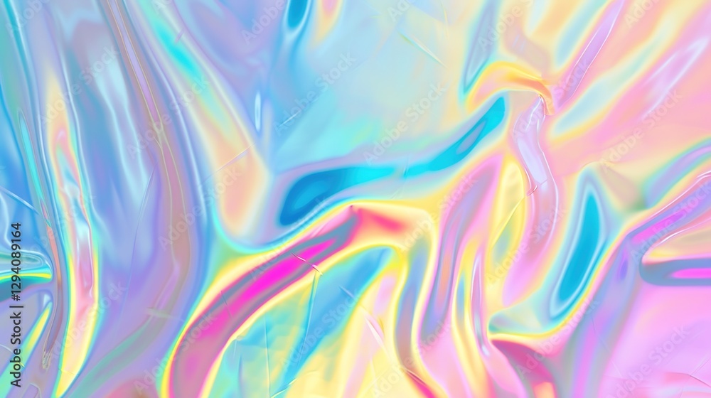 Obraz premium Iridescent neon background. Holographic Abstract soft pastel colors backdrop. Hologram Foil Aesthetic. Trendy vaporwave creative gradient
