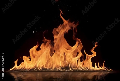 Wallpaper Mural Fire Flames in 1000fps Super Slow Motion Isolated on Black Background. Shooted with High Speed Cinema Camera  Torontodigital.ca