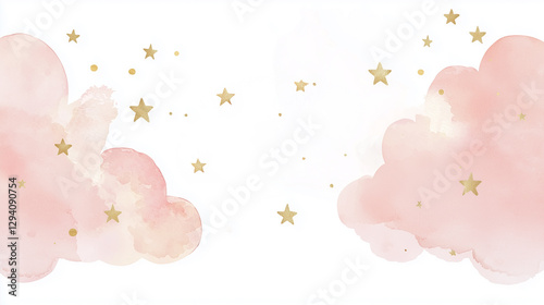 baby card with soft pastel colors, watercolor clouds