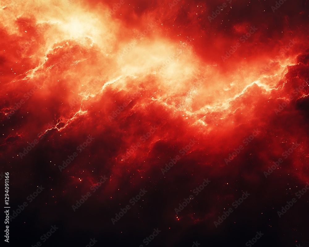 Naklejka premium Fiery Cosmic Nebula, Intense Colors, Space Background, for Digital Art, Abstract