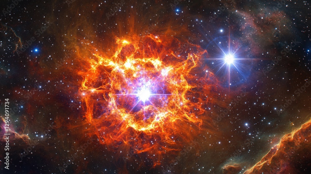Fototapeta premium Explosive Star Formation in Cosmic Nebula with Bright Celestial Bodies and Vibrant Colors in the Universe