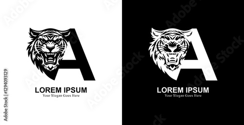 tiger head logo design with front view combined with the letter A