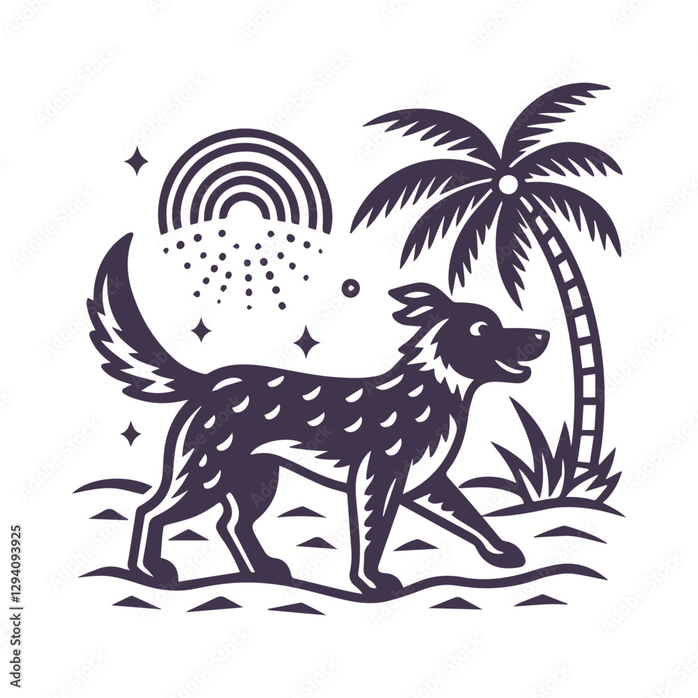 Obraz premium Playful Puppy at the Beach Summer Silhouette Vector Illustration