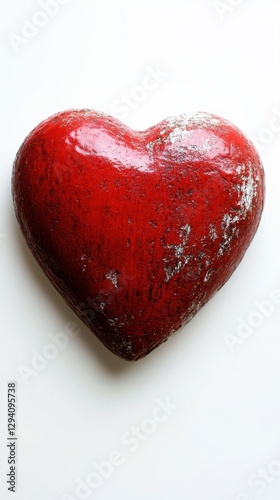 Rustic Red Heart Symbol on White Backdrop Embodying Love Passion and Affection in a Simple Still Life Composition