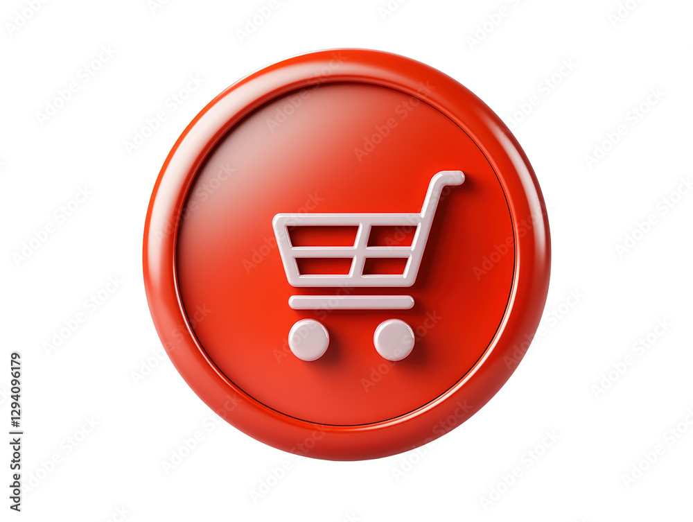 A red shopping cart button with a glossy finish, symbolizing online shopping and e-commerce. A red shopping cart button with a glossy finish, symbolizing online shopping and e-commerce.