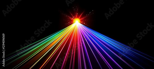 Vivid Colorful Neon Light Trails Converge Colorful Stripes Streak Toward Horizon Abstract Background