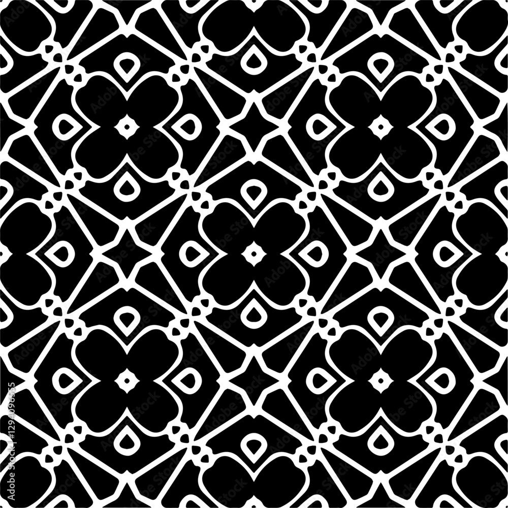 Fototapeta premium Vector pattern in ornamental style. Black and white color. Simple all over print block for apparel textile, ladies dress, fashion garment, digital wall paper. 