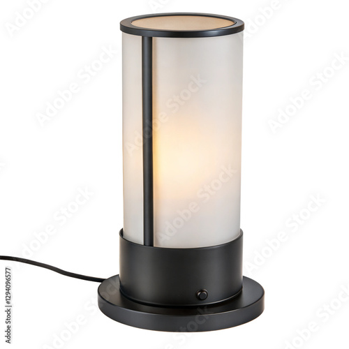 Modern Black Cylinder Table Lamp with Diffused Light, electric lamp isolated on Transparent background