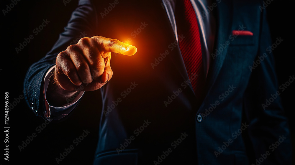 Fototapeta premium business leader pointing with glowing finger, symbolizing innovation and leadership