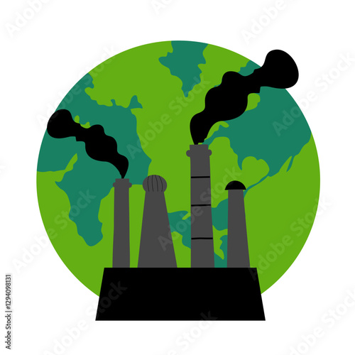 air pollution illustration concept. Air pollution symbols and icons. Illustration of Factory Air Pollution, CO2 Smoke Clouds that Damage Oxygen