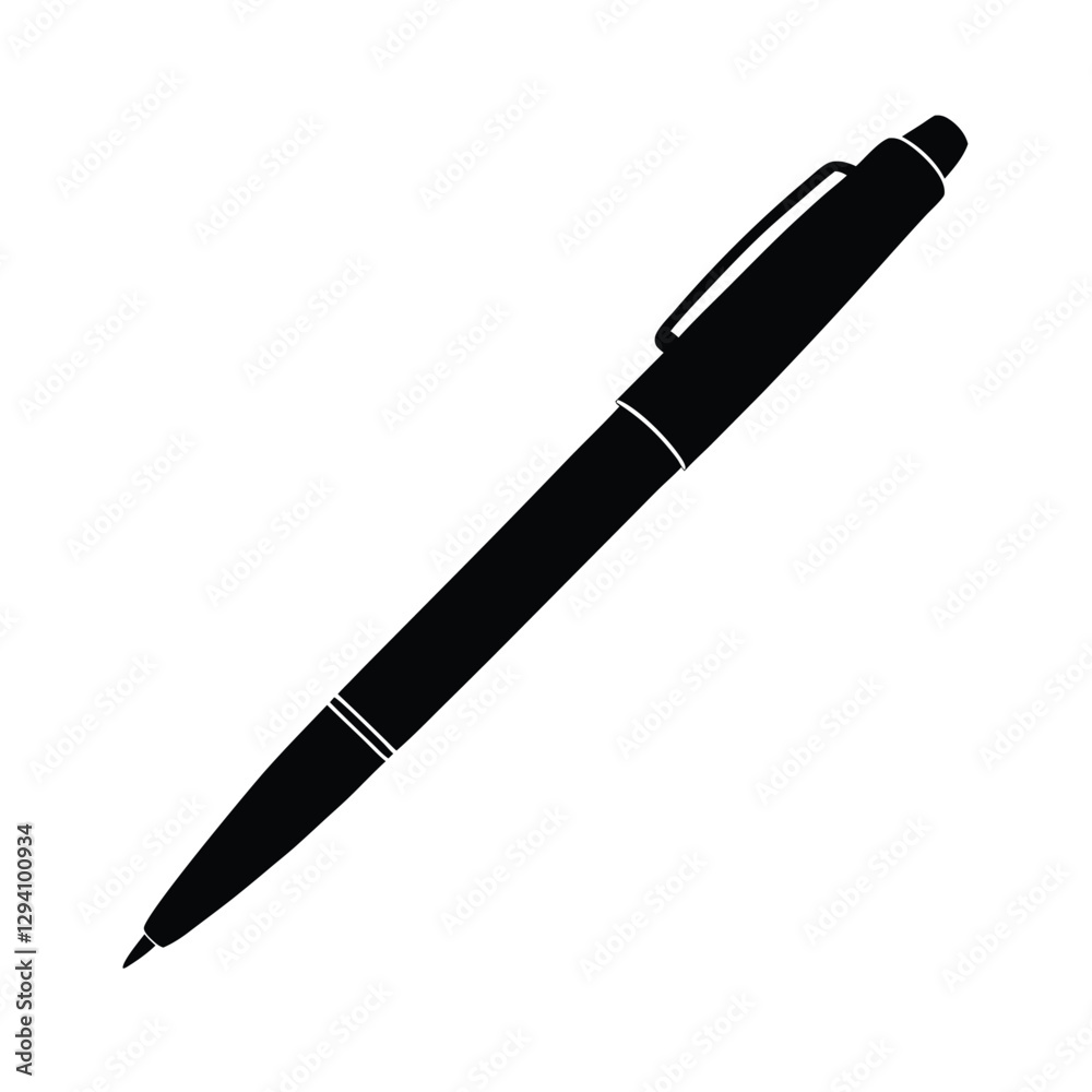 Elegant ballpoint pen silhouette creating a professional writing tool image on white Elegant ballpoint pen silhouette creating a professional writing tool image on white