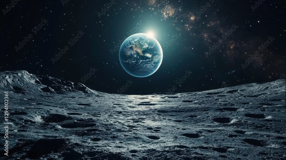 Naklejka premium Earthrise Over Lunar Horizon from Moon