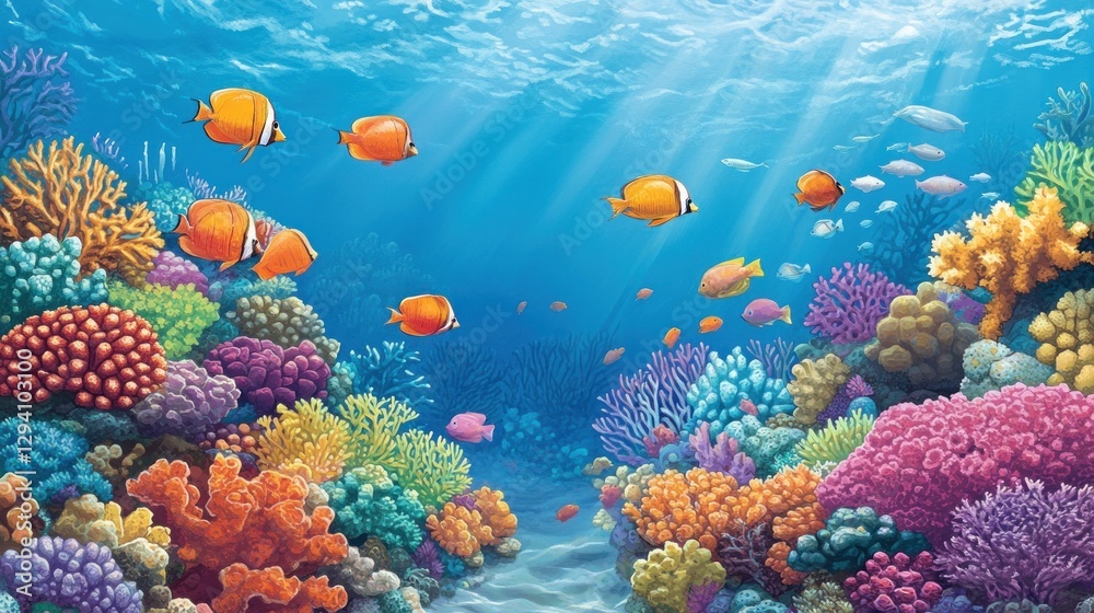 Obraz premium Vibrant Underwater Paradise: A Colorful Coral Reef Teeming with Life